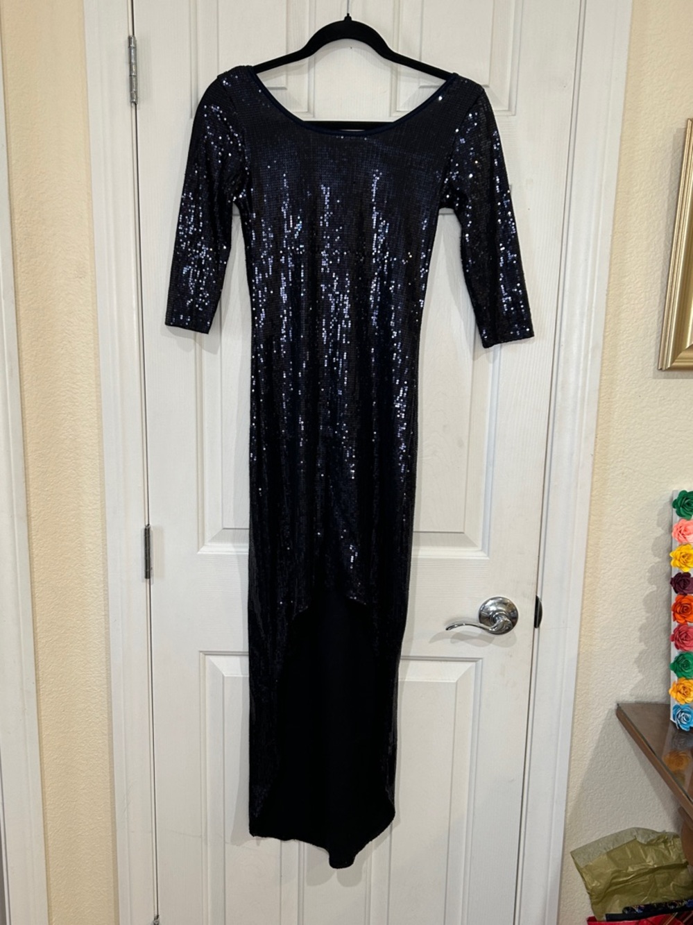 Lovely Day Sparkly Black Sequin High-Low Midi/Maxi Party Dress – Size Small - Picture 4 of 8